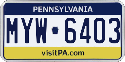 PA license plate MYW6403