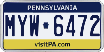 PA license plate MYW6472