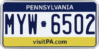 PA license plate MYW6502