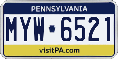 PA license plate MYW6521