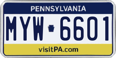PA license plate MYW6601