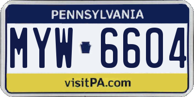 PA license plate MYW6604