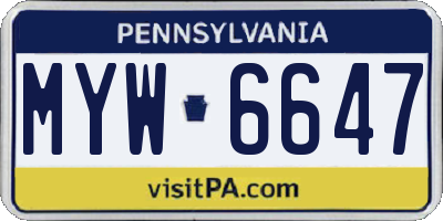 PA license plate MYW6647