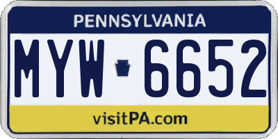 PA license plate MYW6652