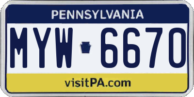 PA license plate MYW6670