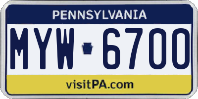PA license plate MYW6700
