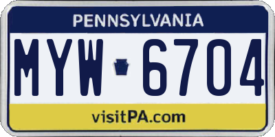 PA license plate MYW6704