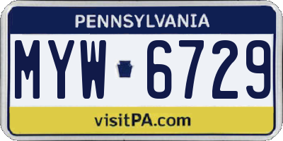 PA license plate MYW6729