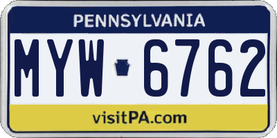PA license plate MYW6762