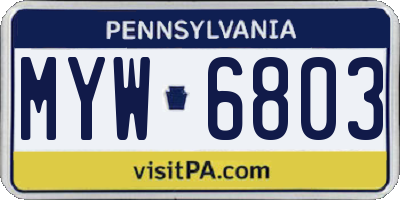 PA license plate MYW6803