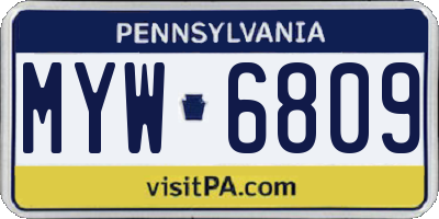 PA license plate MYW6809