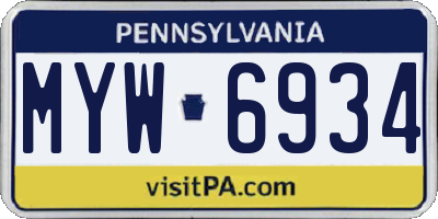 PA license plate MYW6934