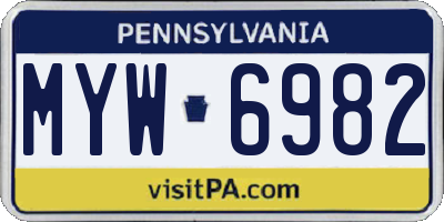 PA license plate MYW6982