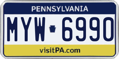 PA license plate MYW6990