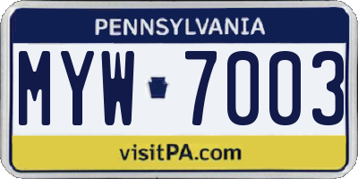 PA license plate MYW7003