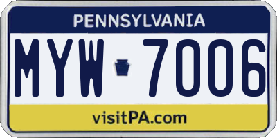 PA license plate MYW7006