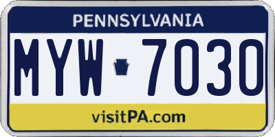PA license plate MYW7030