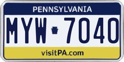 PA license plate MYW7040