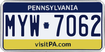 PA license plate MYW7062