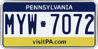 PA license plate MYW7072