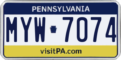 PA license plate MYW7074