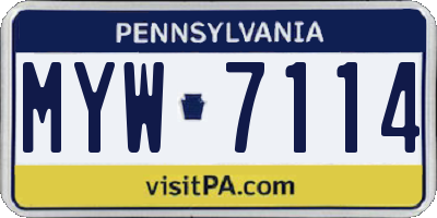 PA license plate MYW7114