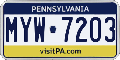 PA license plate MYW7203