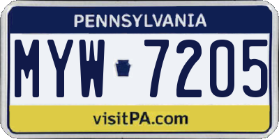 PA license plate MYW7205