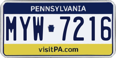 PA license plate MYW7216