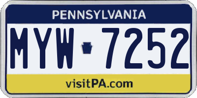 PA license plate MYW7252
