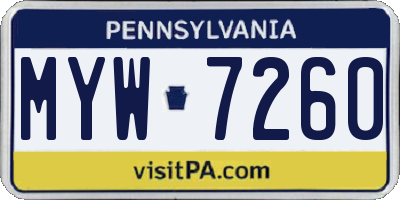 PA license plate MYW7260