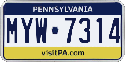 PA license plate MYW7314