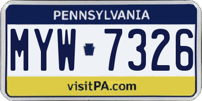 PA license plate MYW7326