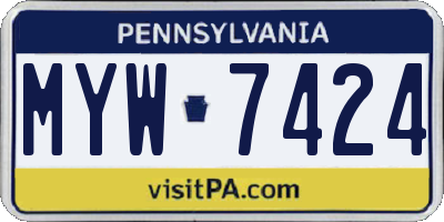 PA license plate MYW7424
