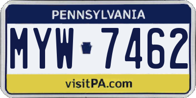 PA license plate MYW7462