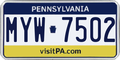 PA license plate MYW7502