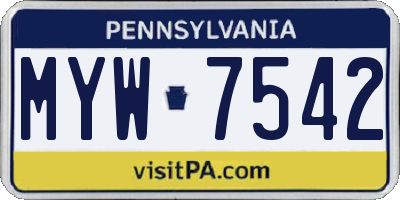 PA license plate MYW7542