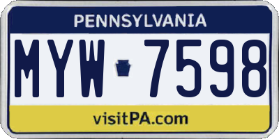 PA license plate MYW7598