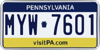 PA license plate MYW7601