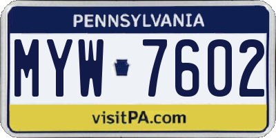 PA license plate MYW7602