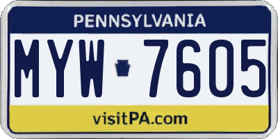 PA license plate MYW7605
