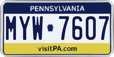 PA license plate MYW7607