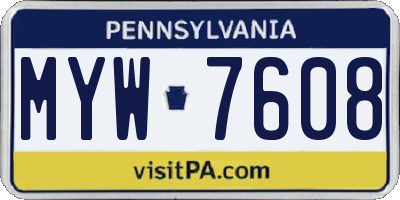 PA license plate MYW7608