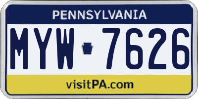 PA license plate MYW7626