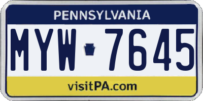 PA license plate MYW7645
