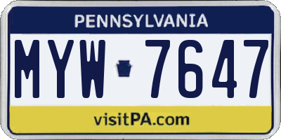 PA license plate MYW7647