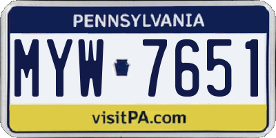 PA license plate MYW7651