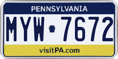 PA license plate MYW7672