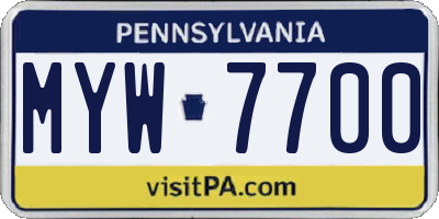 PA license plate MYW7700