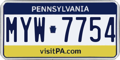 PA license plate MYW7754